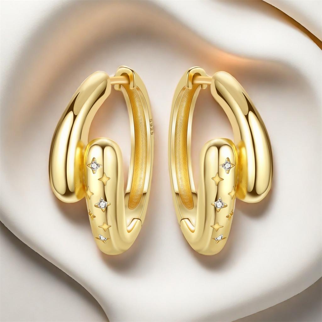 S925 Sterling Silver Golden Personalized Design Earrings Hoop Earrings Women Jewelry Original Trendy Anniversary Gifts