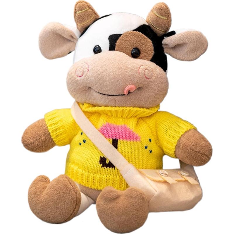 Peluche Mucca del Latte Kawaii Morbido Peluche di Bovino con Maglione Animale Carino Cuscino Decorazione per la Stanza Regalo di Compleanno per Bambini Ragazze