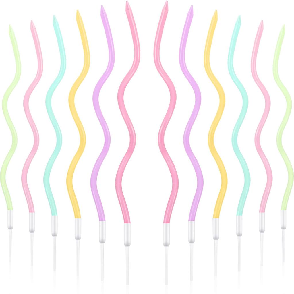 48pcs Twisty Birthday Spiral Cake Candles Long Thin Curly Coil Metallic Cupcake Candles for Birthday Wedding Party Decoration
