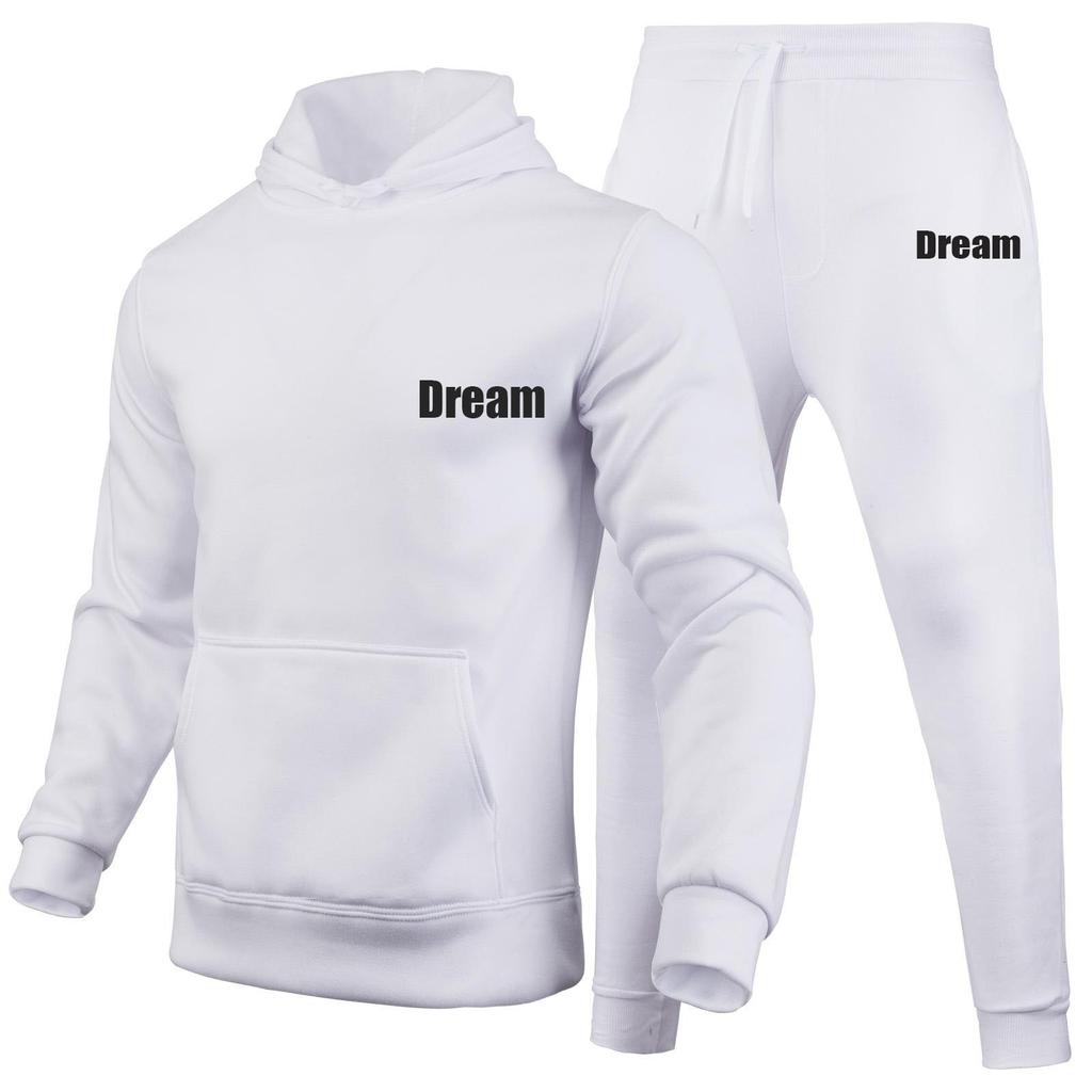 Dream Letters Printed Sets Winter Tracksuit Men Hooded 2 Piece Sets Mens Outfits Suit Men Fleece Sport Hoodie Sweatpants Two Piece Sets