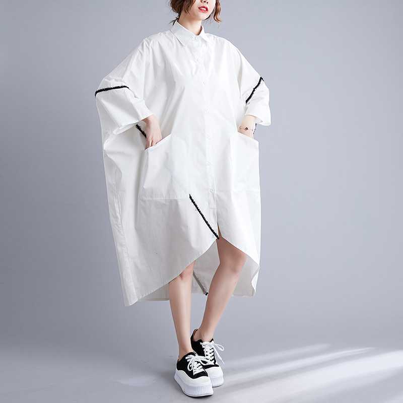 Women's Summer Pure Cotton Long Skirt Loose Shirt Dress