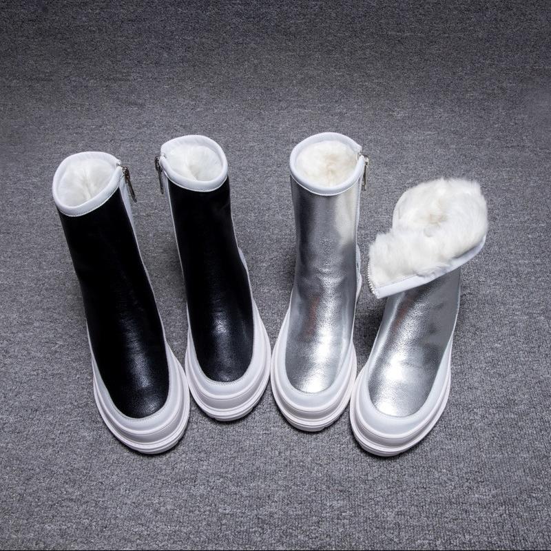 Fashion Snow Boots New Women's Winter Shoes Thick Sole Plaforms Ankle Botas Round Toe Thick Plush Warm Cotton Shoe Side Zip Silver Black