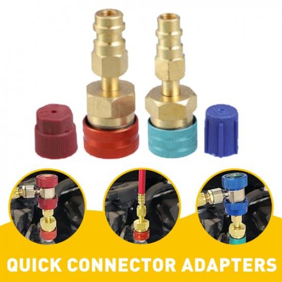 R1234YF Quick Coupler Adapters Connector High/Low Manifold AC Auto Gauge Set 2x