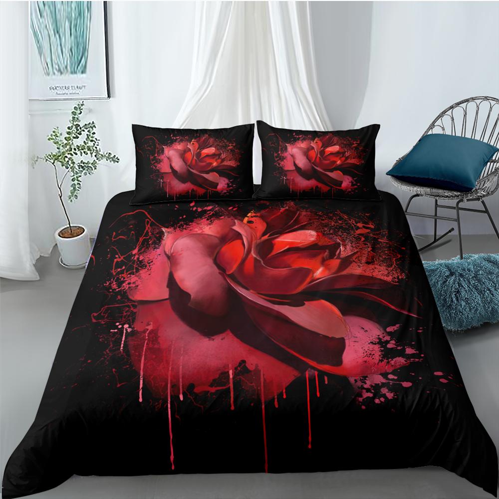Red Rose King Queen Duvet Cover Valentine's Day Wedding Couple Flower Bedding Set 2/3Pcs Love Heart Floral Polyester Quilt Cover