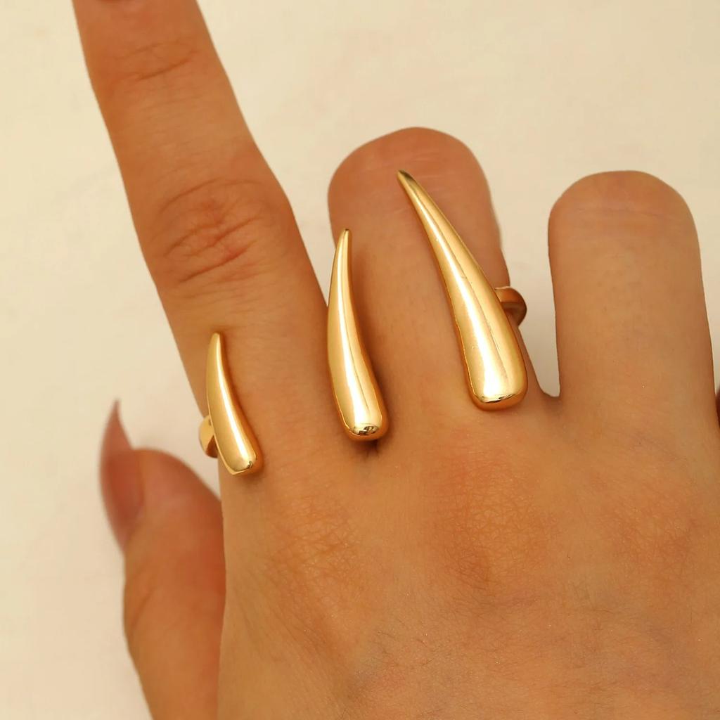 Unique Design Claw-shaped Connected Ring for Women INS-style Long Strip Water Drop Irregular Geometric Hand Accessory Jewelry