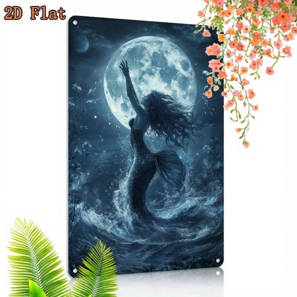 Vintage Mermaid Metal Tin Sign Red Hair Ocean Waves Bedroom Decor 20x30cm