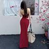 Red Flower Halter Neck Dress Women's Summer Dress Dress Pure Desire Slim Skirt Design Hip Wrap Long Dress