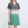 Women Fashion Casual V-neck Short Sleeve Button Gradient Print Dress