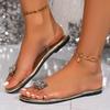 Luxury Big Crystal Transparent Pvc Sandals Women Summer Clear Strap Flat Heel Sandals Casual Back Strap Beach Waterproof Shoes