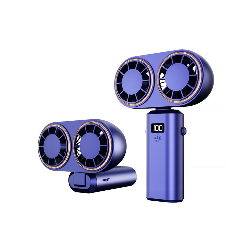 Portable Handheld Fan USB Charging Cooler Dual Digital Display Rechargeable Battery Royal Blue