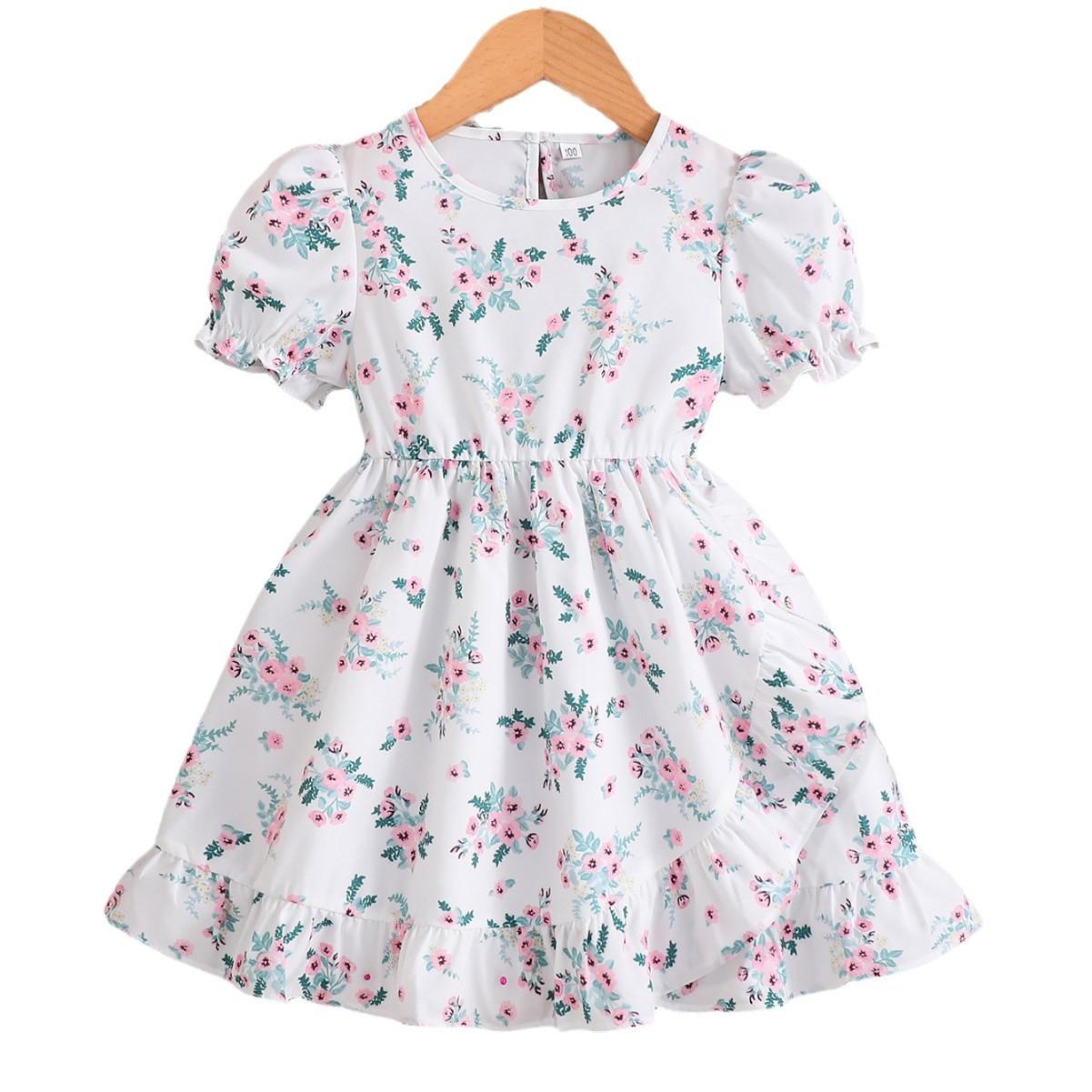 

Платье для девочек Летнее детское платье с цветочным принтом Детское модное платье принцессы для девочек 110cm