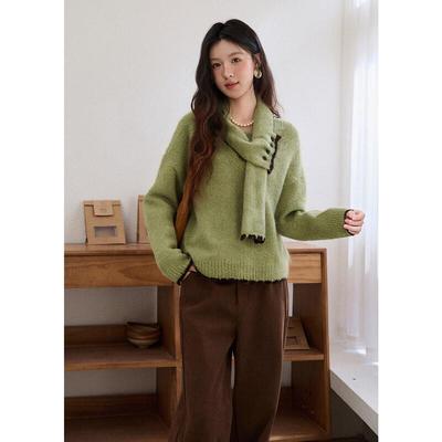 Miexu Women's V-Neck Detachable Scarf Knit Sweater
