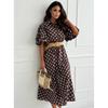 Abito midi a pois da donna, vestito casual ampio a mezza manica, vestito casual da giorno per donna, primavera estate, stile europeo americano