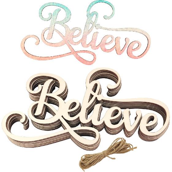 8 Pack 8 Inch Wood Believe Signs Cutouts Wood Believe Word Letters Wooden Believe Word Hanging Ornaments DIY Believe Word Craft for Home Party
