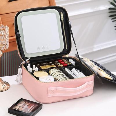 Bolsa de Maquiagem LED Portátil com Espelho - Grande Capacidade para Casa e Viagem