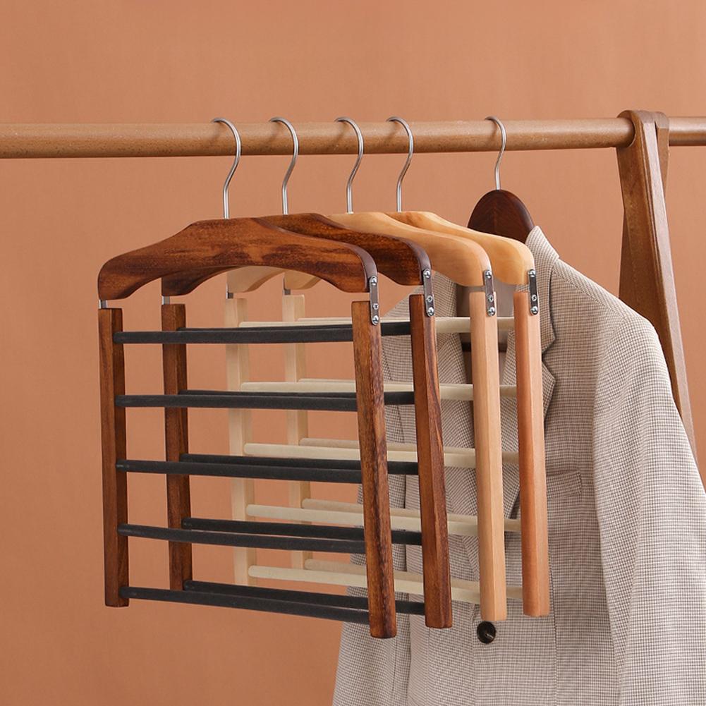 Massief Hout 5 Laags Meerdere Niveaus Broekhanger Vlokking Antislip Multifunctioneel Kledingkast Broek Sjaal Stropdas Opbergrek Huis Organizer