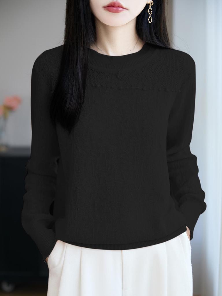 Lace Bead-Embellished Wool Sweater with Loose Comfortable Fit and Exquisite Lace Design for Fall/Winter Versatile Style