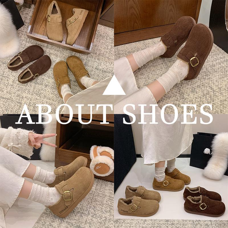 Fleece Boken soft-soled cotton shoes for women's 2025 new winter wear, thick-soled all-inclusive fluffy shoes, one pedal shoes