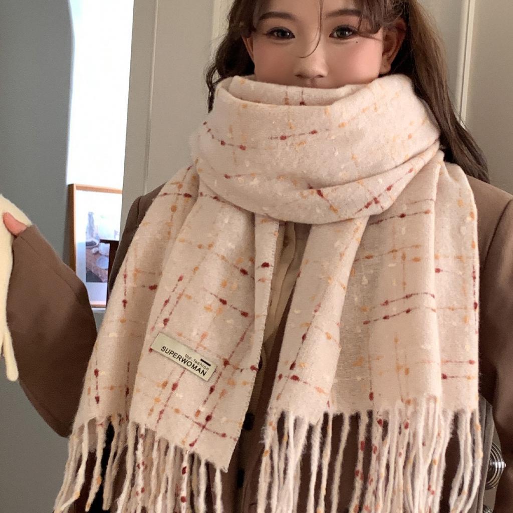 Korean version of the new atmosphere imitation cashmere plaid fringed scarf, men's and women's autumn and winter velvet thickened warm scarf