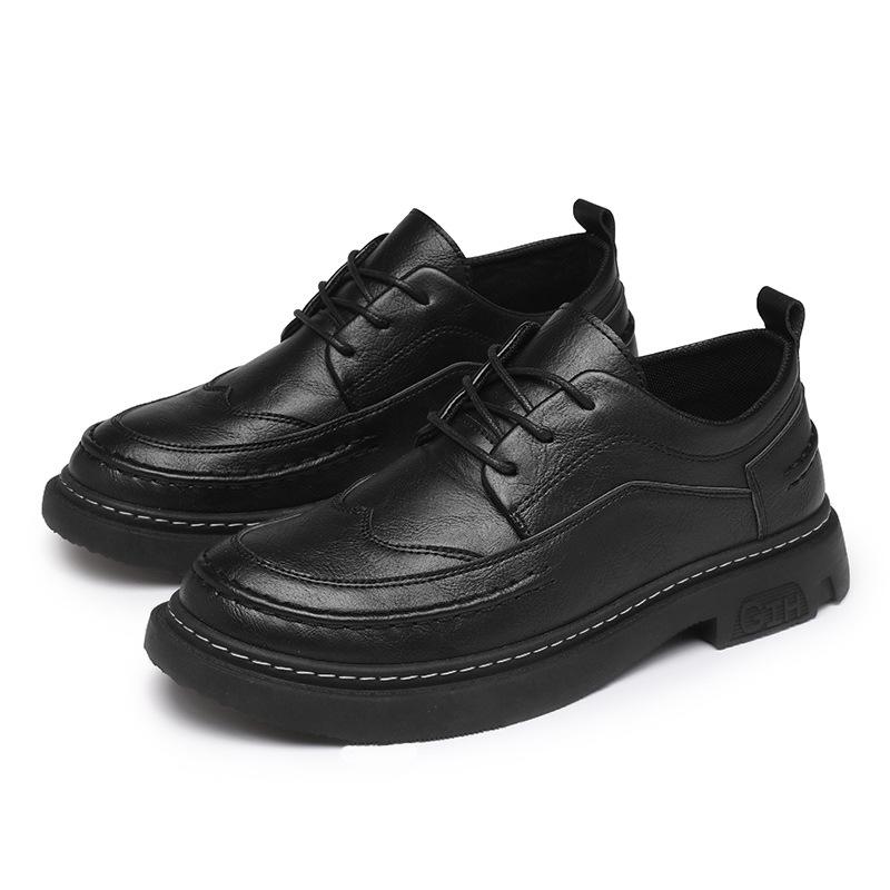 

Мужская обувь 2024 года, новый британский тренд, универсальная молодежная обувь, мужская деловая повседневная обувь, увеличивающая рост, кожаная обувь 44 чёрный