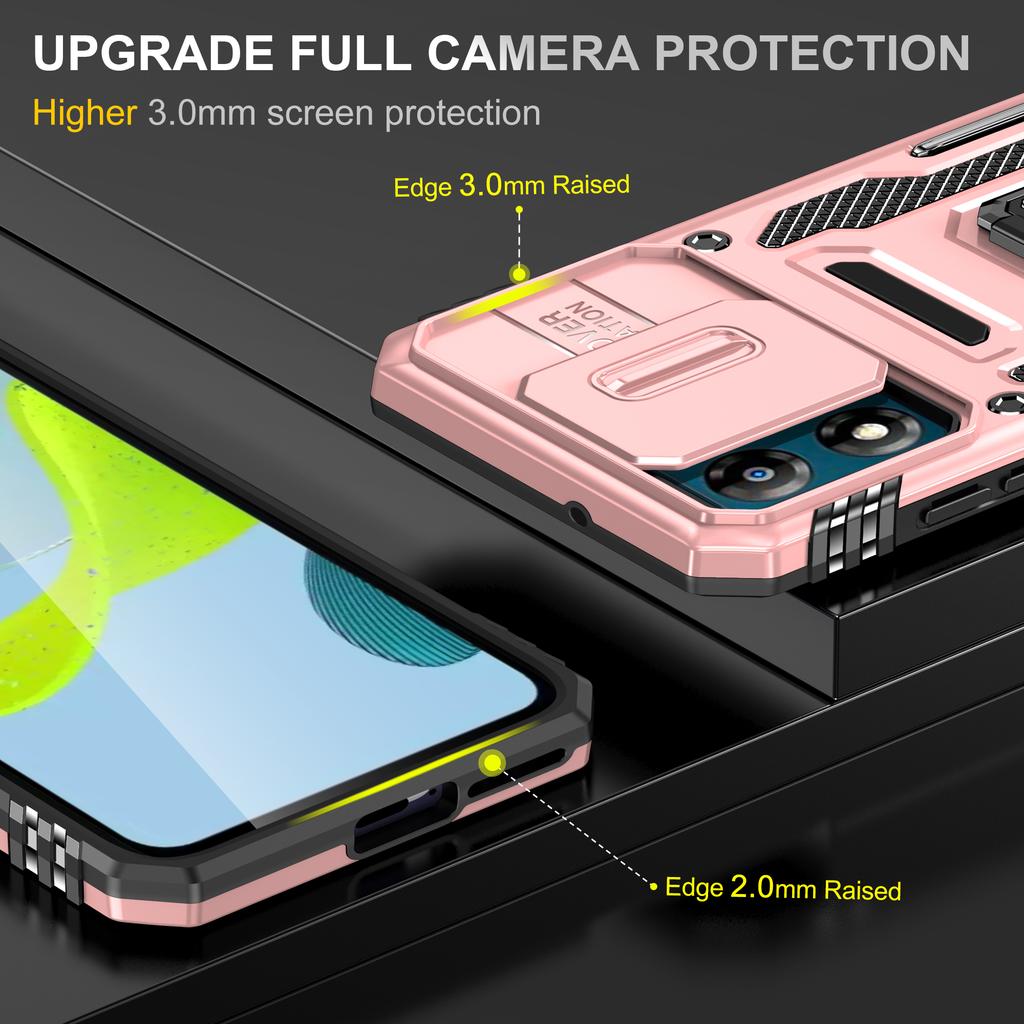 Armor Series For Motorola Moto E13 4G Slide Lens Shield Anti-drop Cover Metal Kickstand PC+TPU Phone Case