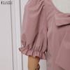 ZANZEA Women Elegant Square Collar Casual Short Sleeve Long Dress