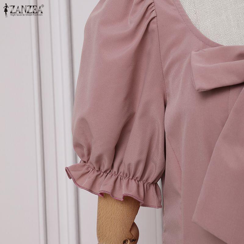 ZANZEA Women Elegant Square Collar Casual Short Sleeve Long Dress