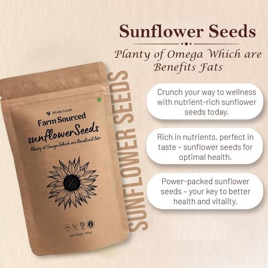 Farm Sourced Sunflower Seeds 200gm, Raw Edible Seeds, 100% Natural, Rich In High Protein, Fibre and Antioxidants