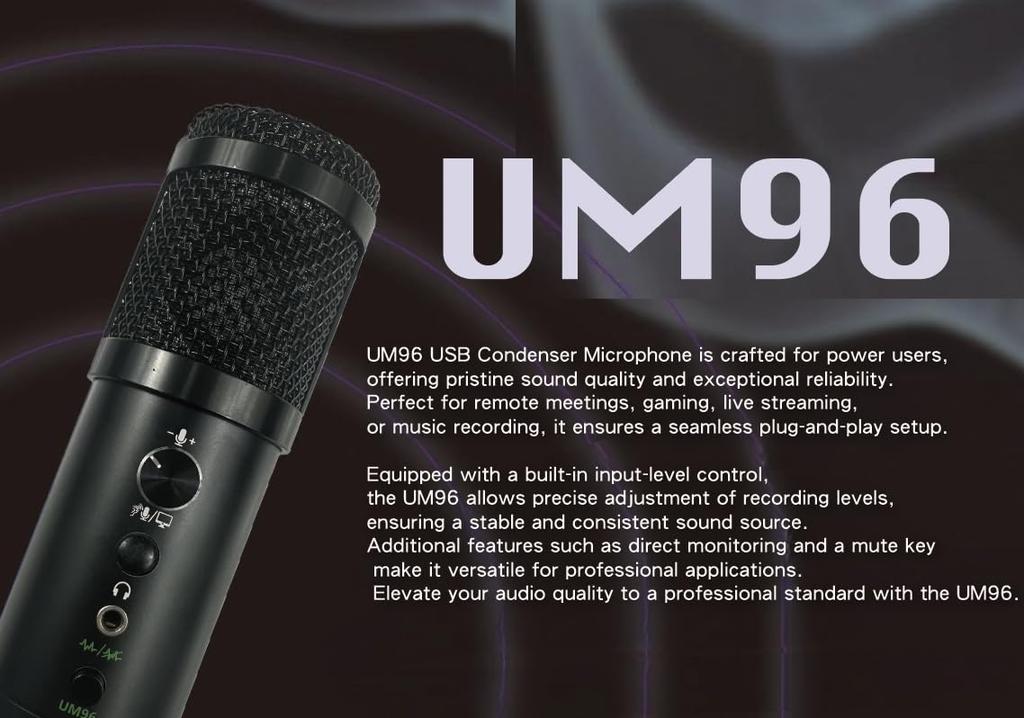 Toneweal UM96 USB Condenser Cardioid Polar Pattern Microphone, 96kHz/24-bit,