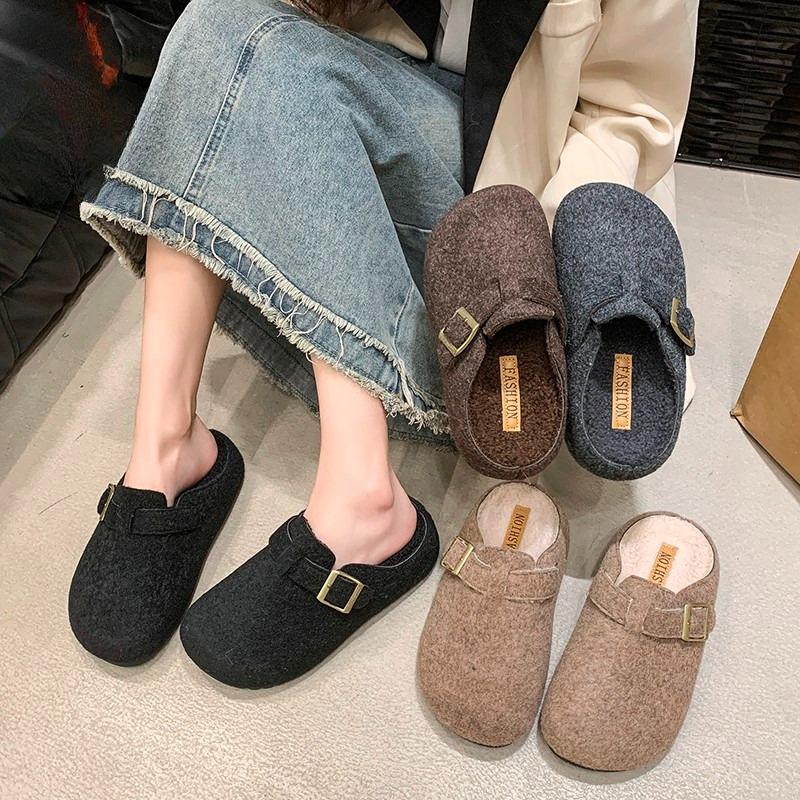 Women's Cotton Cloth Clogs Cork Footbed Leather Mules Slippers Comfortable Potato Shoes Arch Support Cotton Slippers