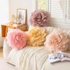 Flower Cushion Cover 55cm Stereoscopicl Organza Flower Pillowcase Round Luxury Cushion Princess Style Sofa Home Decoration