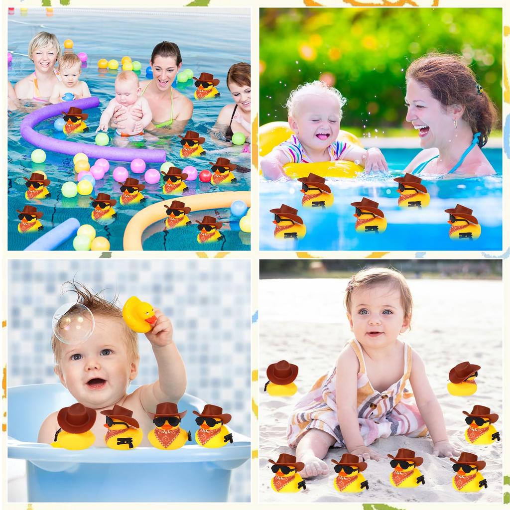 24/48 Set Cowboy Rubber Duck With Cowboy Hat Scarf Sunglasses Mini Cowboy Ducks Tiny Rubber Yellow Duckies Bathtub Toy Ducks