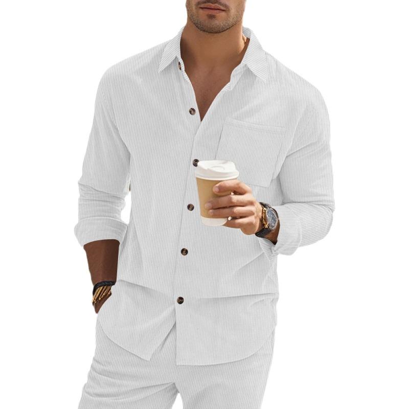 Autumn New Men's Corduroy Shirt Long Sleeve Button Solid Color Cardigan Top