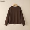ZANZEA Women Casual Round Neck Long Sleeve Pullover Sweatshirts