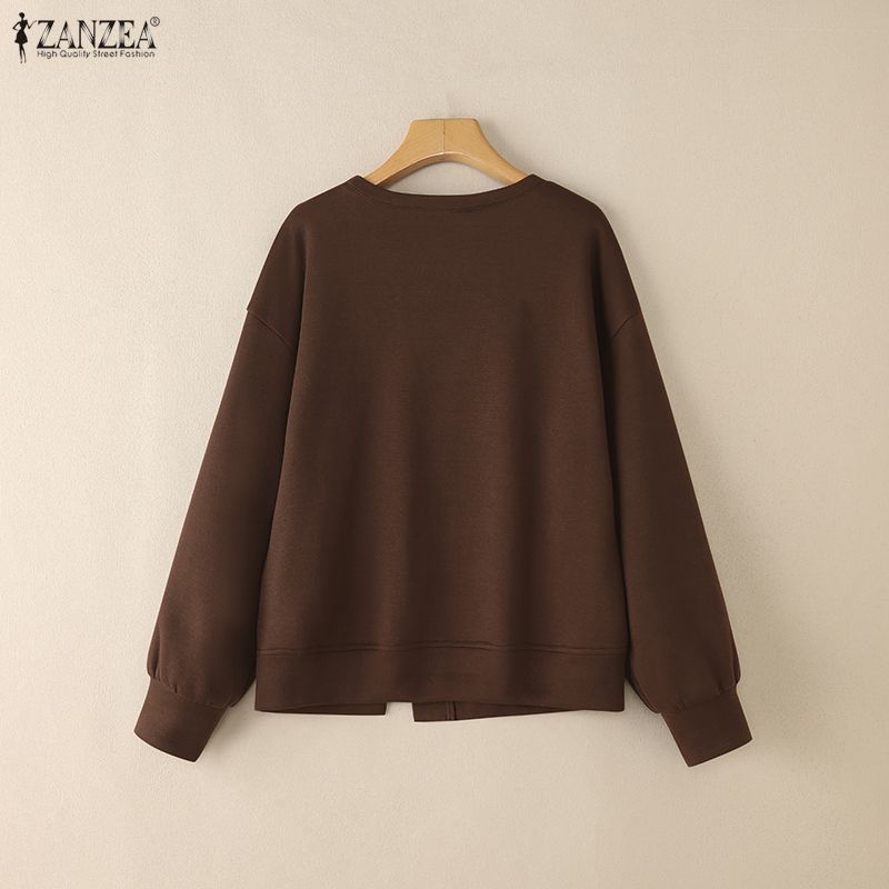 ZANZEA Women Casual Round Neck Long Sleeve Pullover Sweatshirts