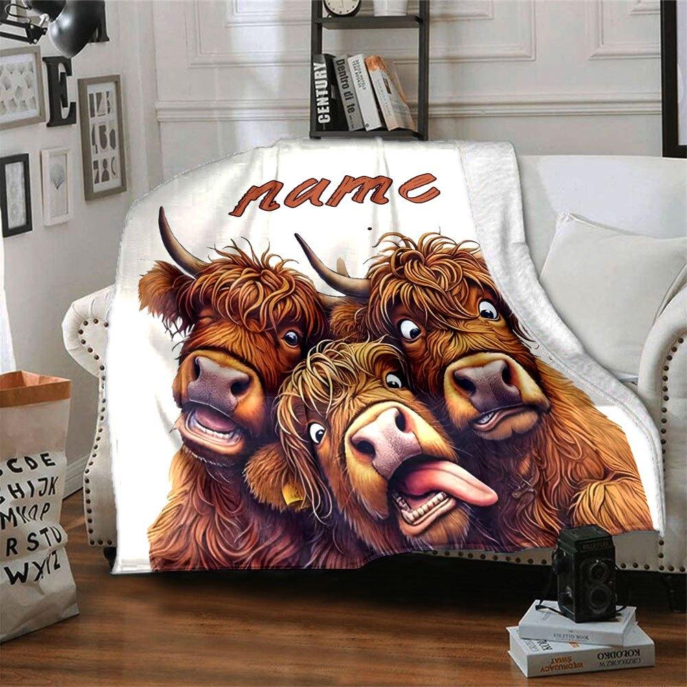 Highland Cows With Name Home Customize Your Name Blankets Soft Cozy Lightweight Versatile For All Seasons Perfect For Picnics Sofa Office Bed Living