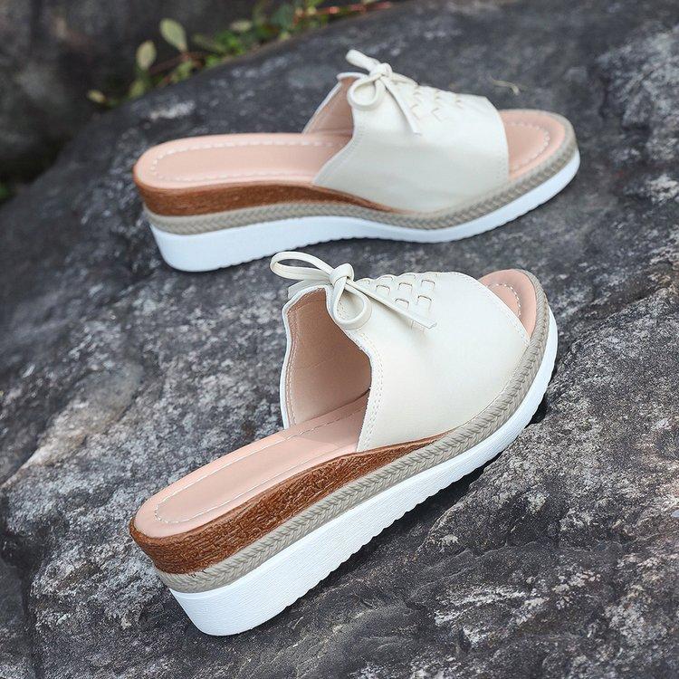 Summer new women's wedge heel slippers large size fish mouth casual wedge heel thick slippers