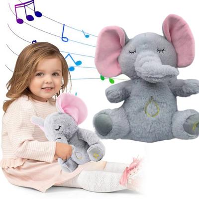 Baby Breathing Elephant Plush Toy with Soothing Music Animal Light Washable Musical Comfort Plushie Stuffed Doll Soother