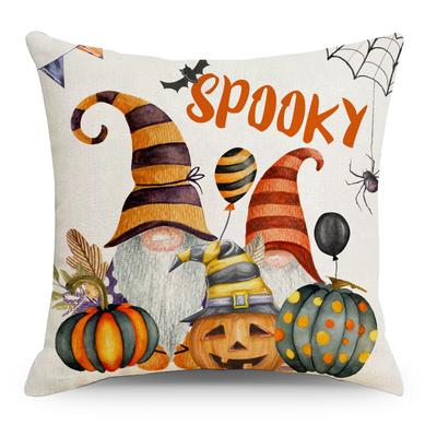 Halloween Cartoon Pillow Cover Linen Cushion Print Funny Pumpkin Living Room Decor Sofa Cushion Pillow Cover