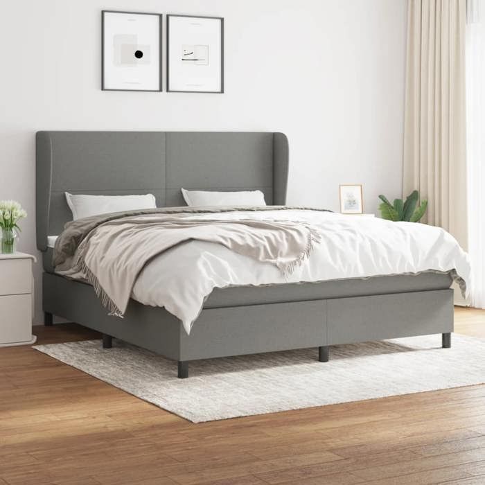 VidaXL Lit à sommier tapissier avec matelas Gris foncé 160x200cm Tissu - Modèle 3127814