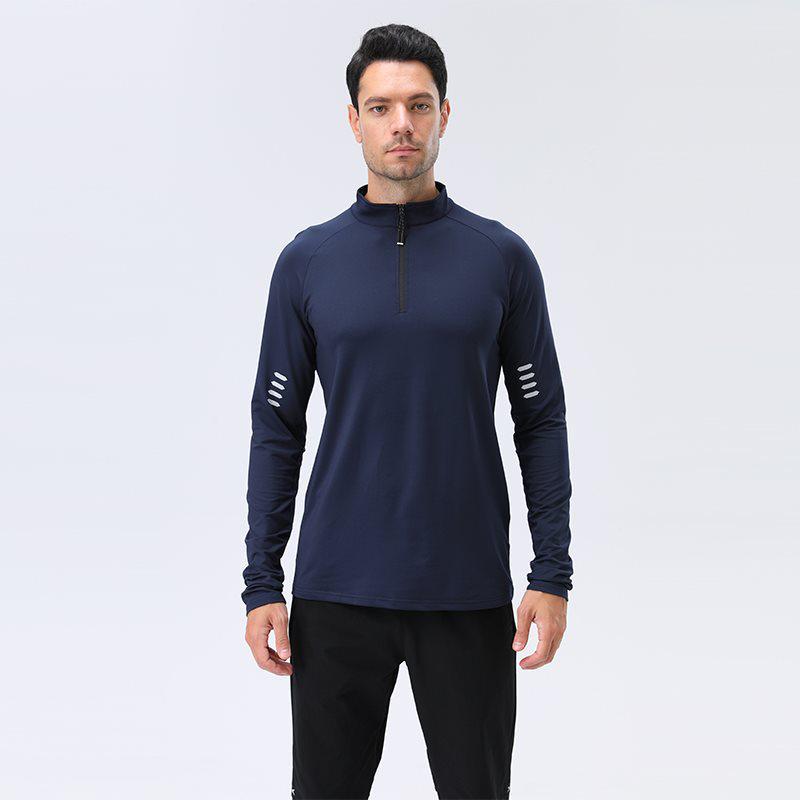 Herren Sport-T-Shirt mit halbem Reißverschluss, langärmelig, schnelltrocknend, für Laufen & Radfahren