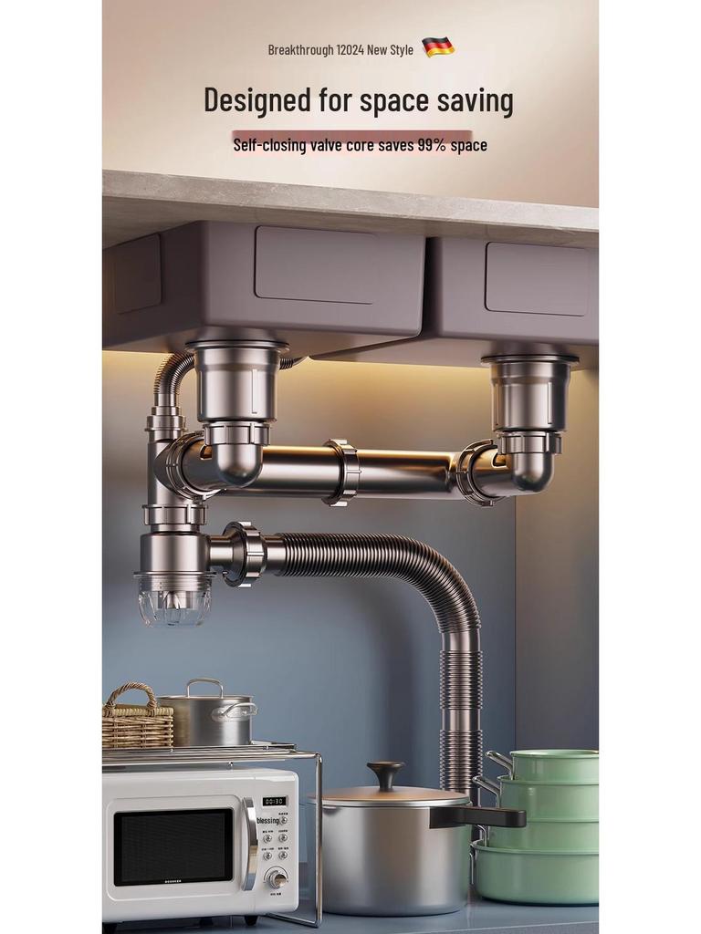 Anti-Clogging & Odor-Resistant Kitchen Sink Drain Pipe for Vegetable Washing Basin (Single/Double Bowl)