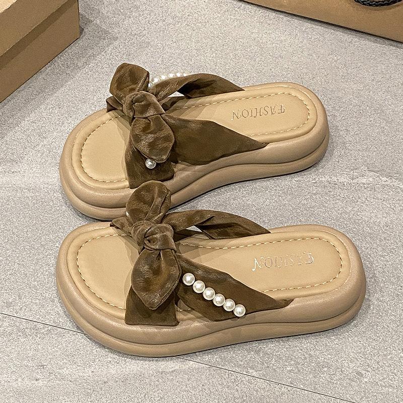 French style with skirt cool slippers women's summer wear 2025 new pearl pleated thick-soled Roman half slippers