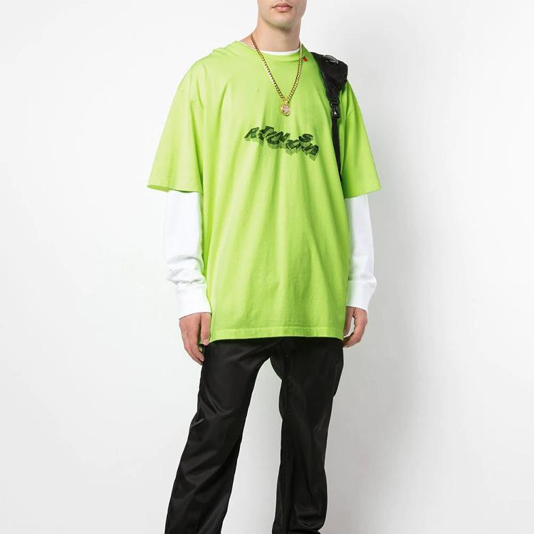 Off-White Ss20 3D Pencil Arrow Print Loose Short Sleeve T-Shirt Men Tops Fluorescent-Green OMAA038R201850106210