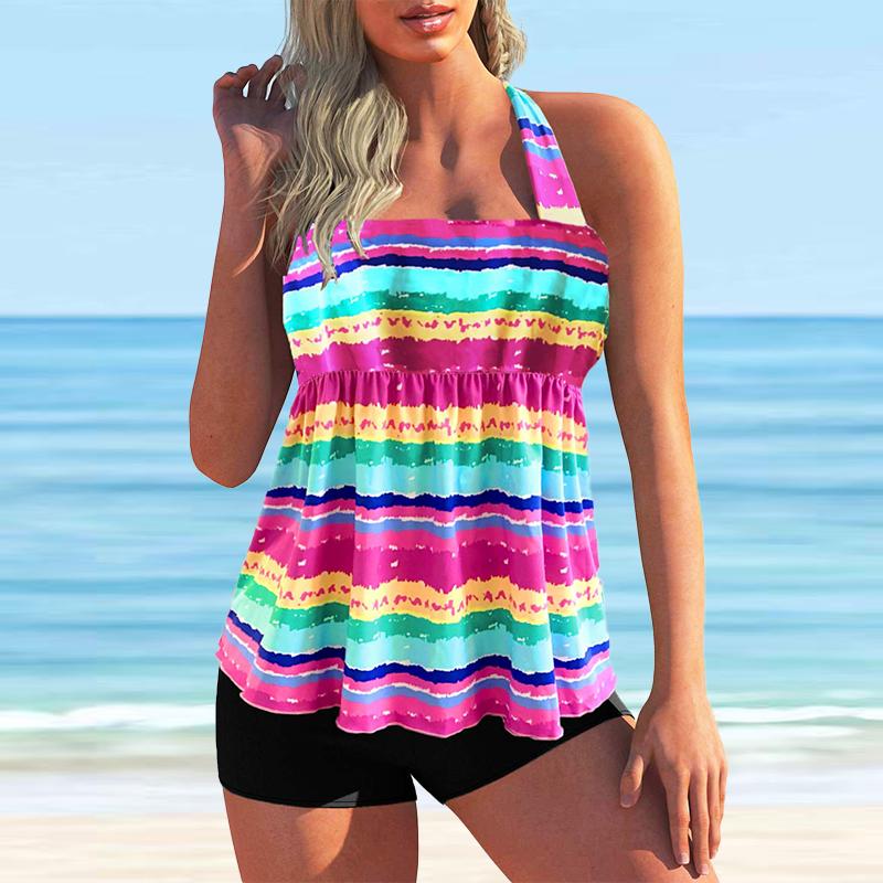 

Жіночий купальник у стилі з висячою шиєю, різнокольорові хмари, бікіні, купальник-танкіні 5XL рожевий