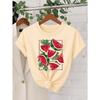 Watermelon Print Minimalist Style T-shirt Summer Casual Round Neck Short Sleeved Daily Fruit Print Clothing Aesthetic Clothes
