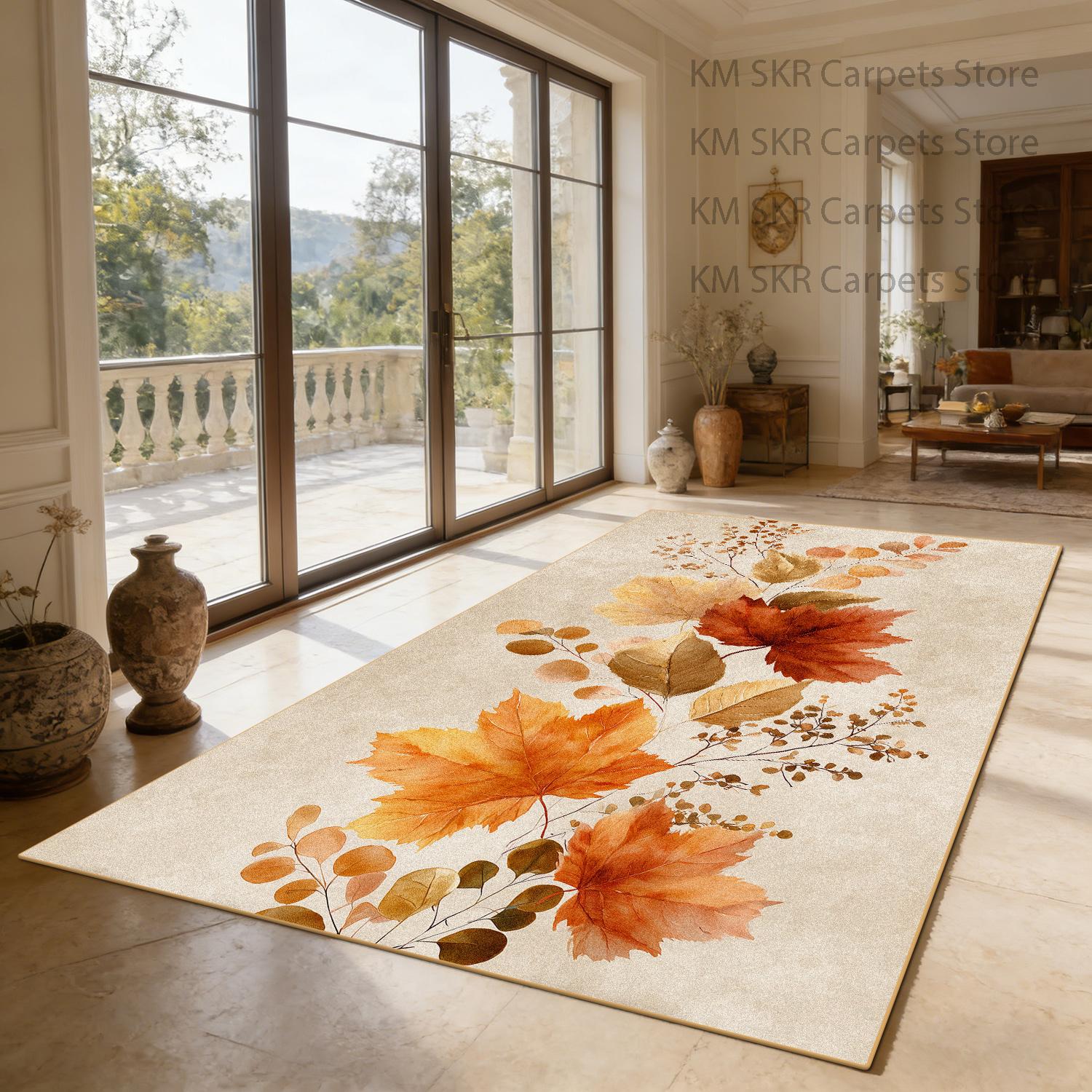 

Ins Autumn Leaves Style Living Room Sofa Rug Decoration Home Non-slip Bedroom Bedside Floor Mats Machine Washable Kitchen Carpet 60x90cm