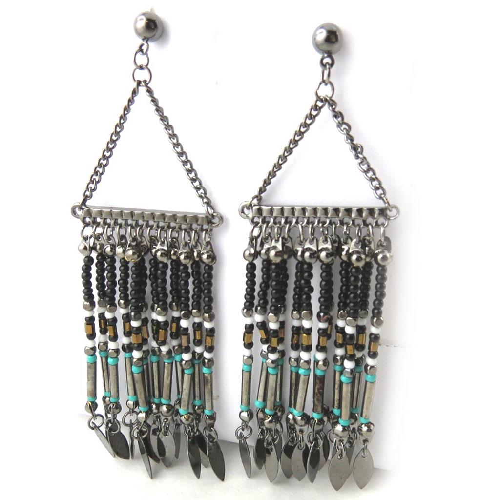 Les Trésors De Lily [N0994] - 'Altaï' Black Gray Turquoise Designer Earrings