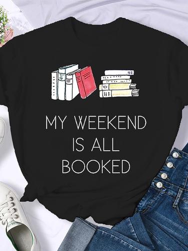 Woman Plus Size Round Neck Half Sleeve T-shirt Printed T-shirt Top New T Shirt Coffee Books Brown Books American Retro T-shirt