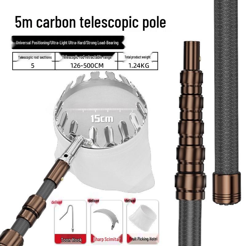 Telescopic Pole Fruit Picker for Persimmon, Loquat, Bayberry, Peach, Plum, Jujube, Apricot, and High-Altitude Harvesting